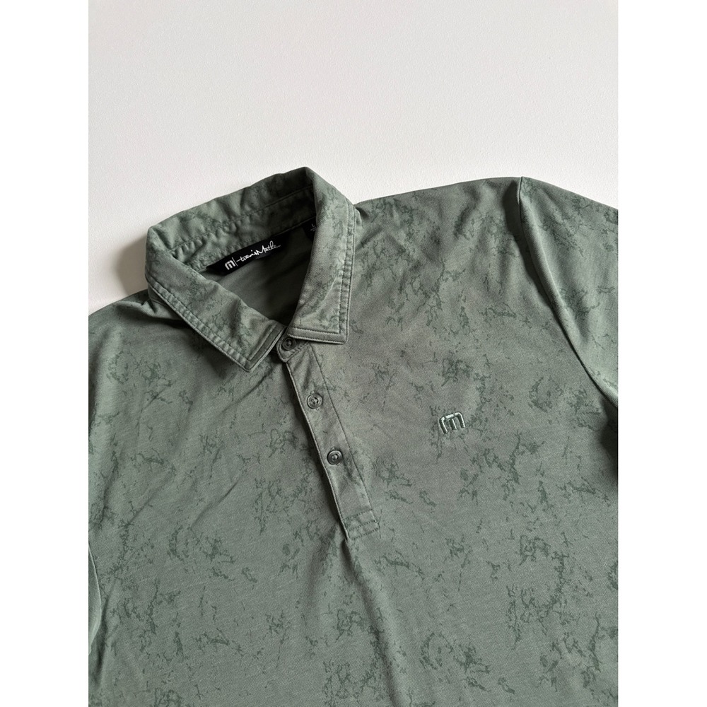 TravisMathew Mens Large Olive Green Marble Print Short Sleeve Golf Polo Shirt
